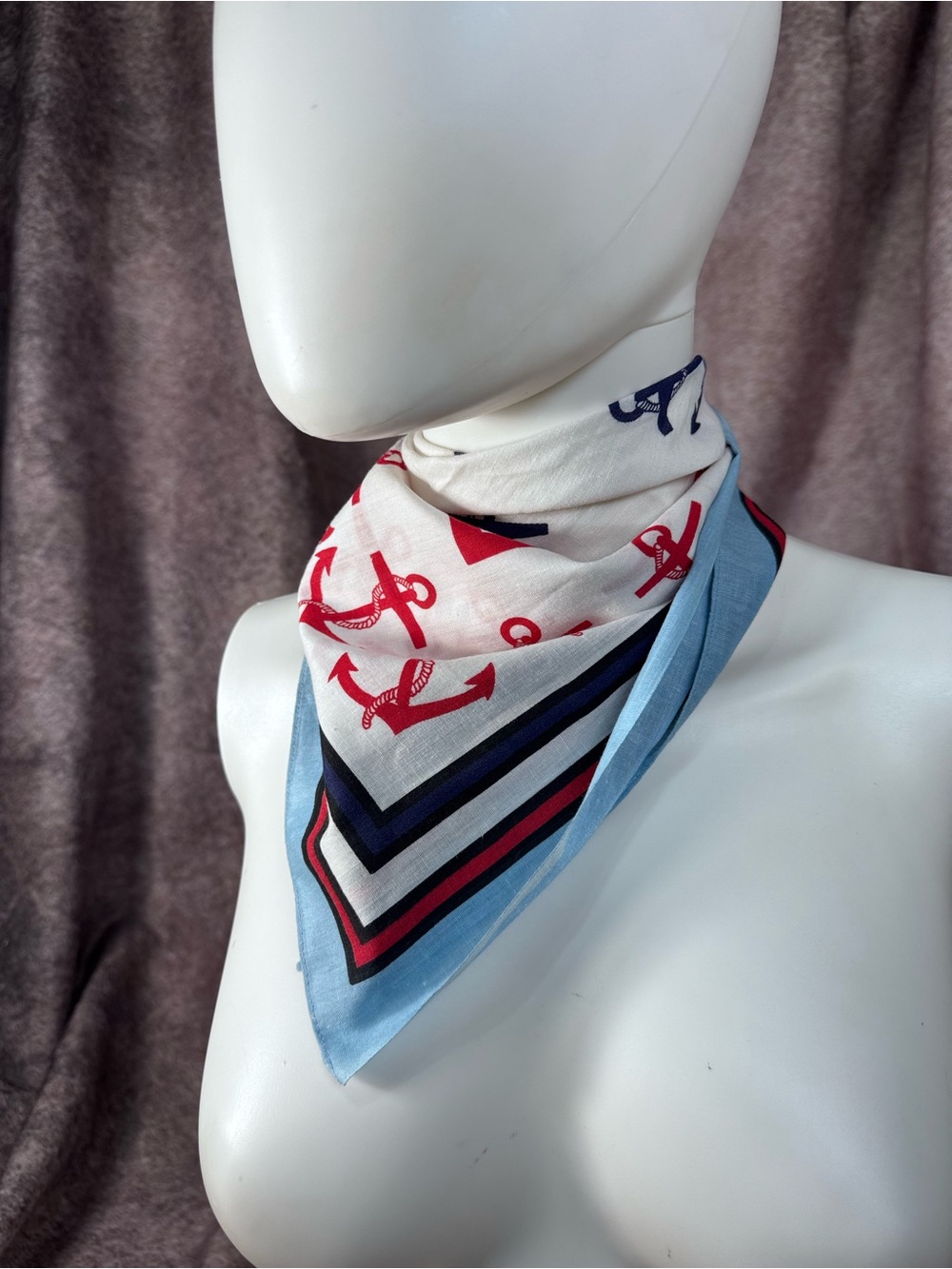 Nautical Anchor Print Bandana Scarf in Red, Navy & Light Blue
